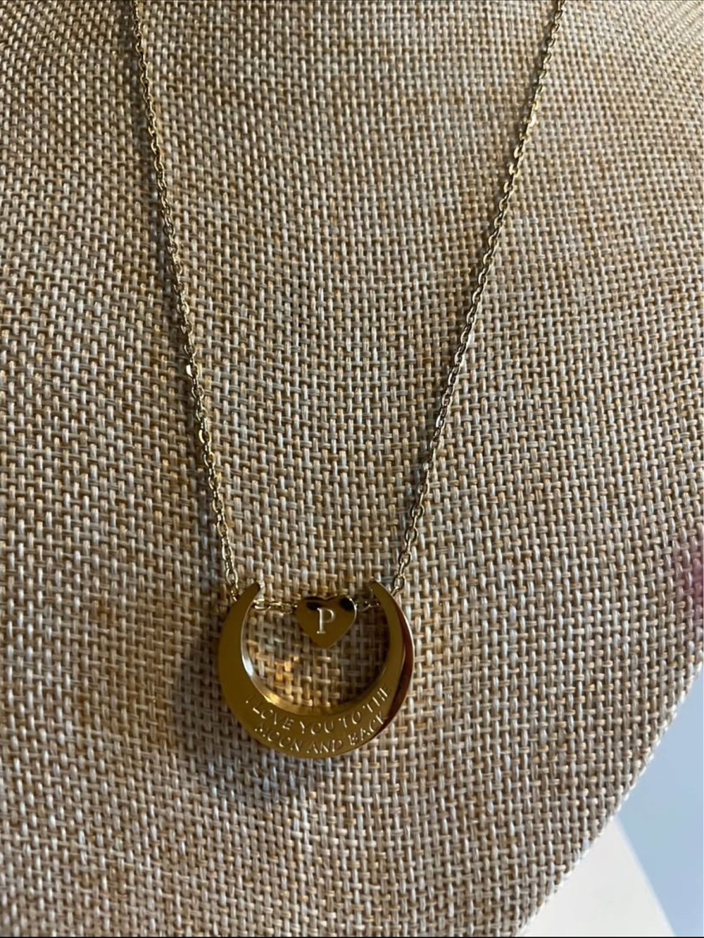 Gold Crescent Pendant Necklace with Initial Charm